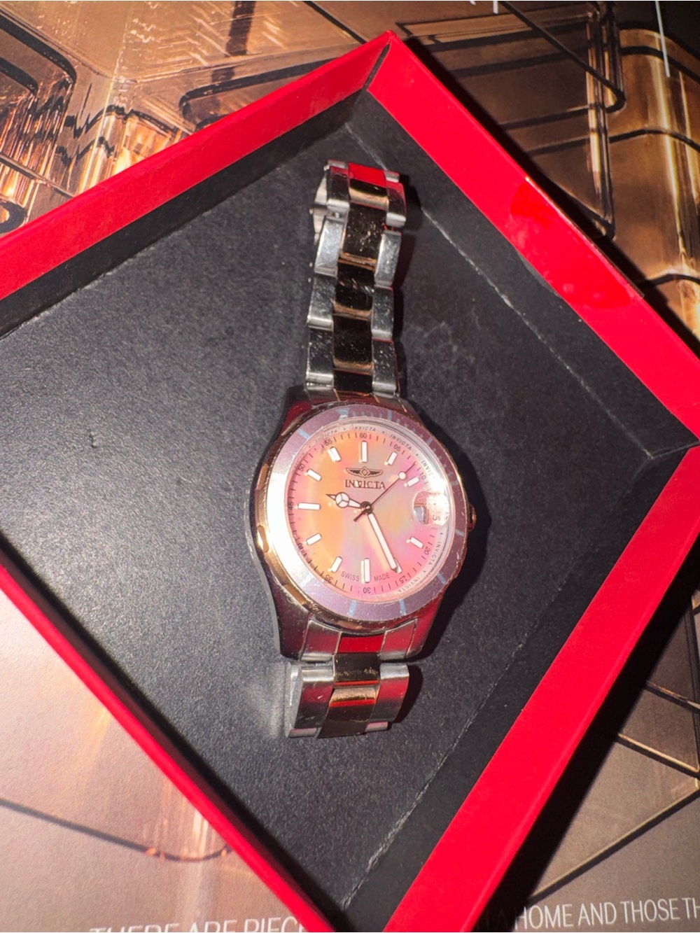 Invicta Vintage Silver Rose Gold Pink Sunray Dial Watch